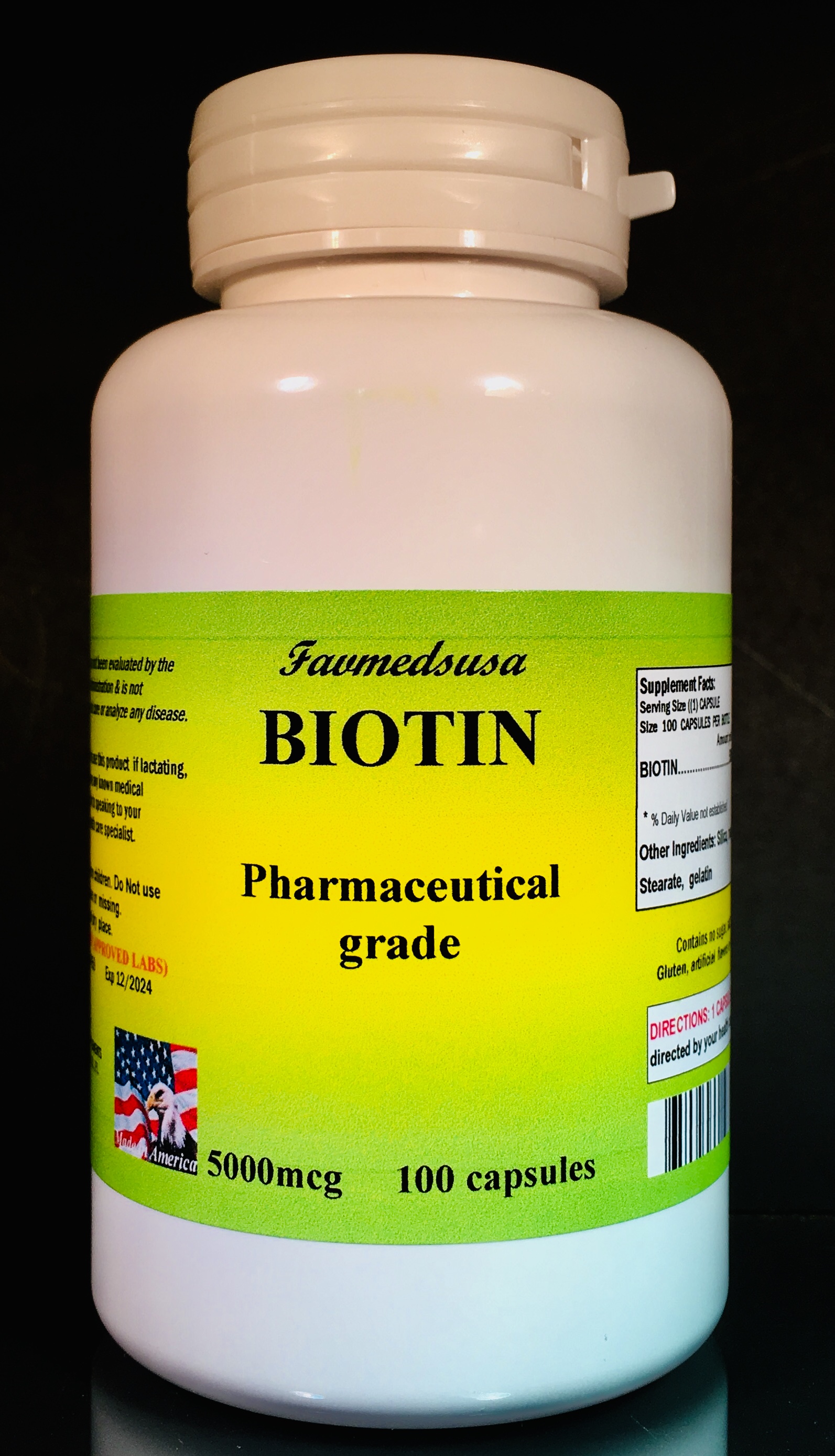 Biotin 5000 mcg, Vitamin H - 100 capsules